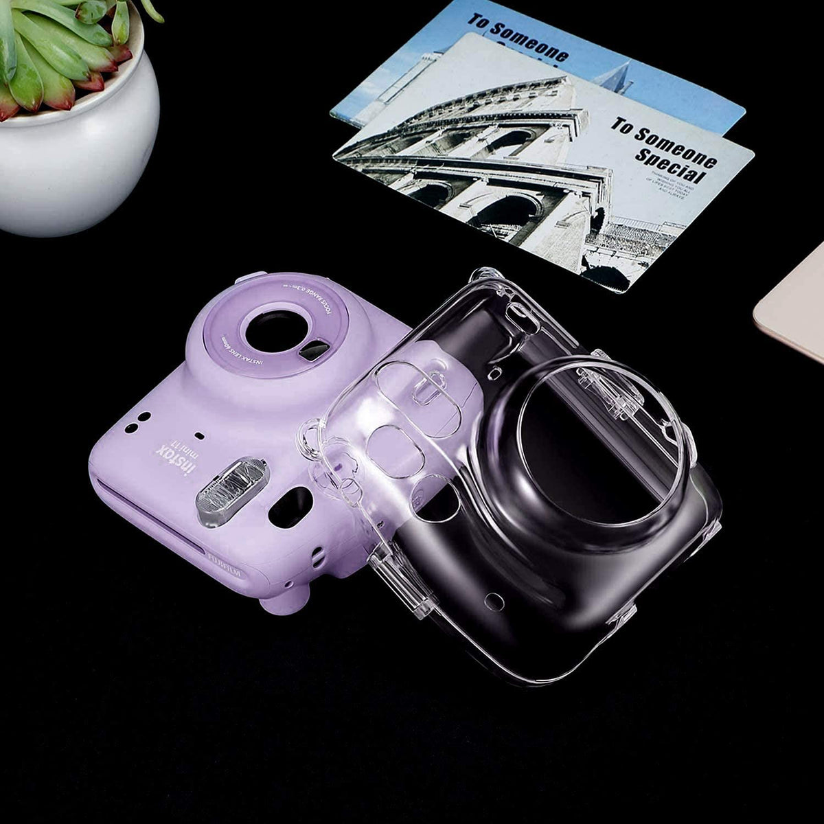 ZORBES® Instax Mini 11 Case Cover, Crystal Protective Camera Case for Fujifilm Instax Mini 11, Easy Install Clear Hard Shell Cover with Removable Rainbow Shoulder Strap for Intex Camera 11 Mini