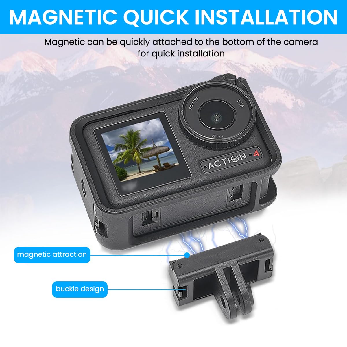 ZORBES® Magnetic Adapter Mount for DJI Action 5pro/4/3 Quick Release Adapter with Connection Adapter, for DJI Accessories, Attachable Tripod, Vlogging