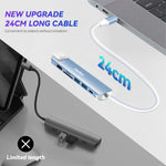 Verilux USB C Hub for Laptop with 4K 60Hz HDMI and Ethernet RJ45 7 in 1 | Blue 24CM Cable