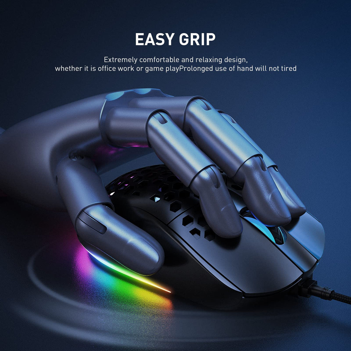 Verilux® RGB Wired Gaming Mouse Honeycomb Lightweight Ergonomic Mouse Max 7200 DPI Ultra Smooth Tracking