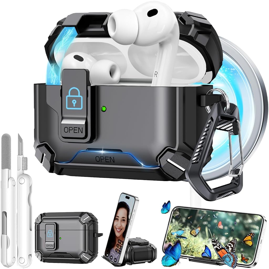 ZORBES® for Airpods Pro 3 Case (2025), with Safety Lock & Phone Stand