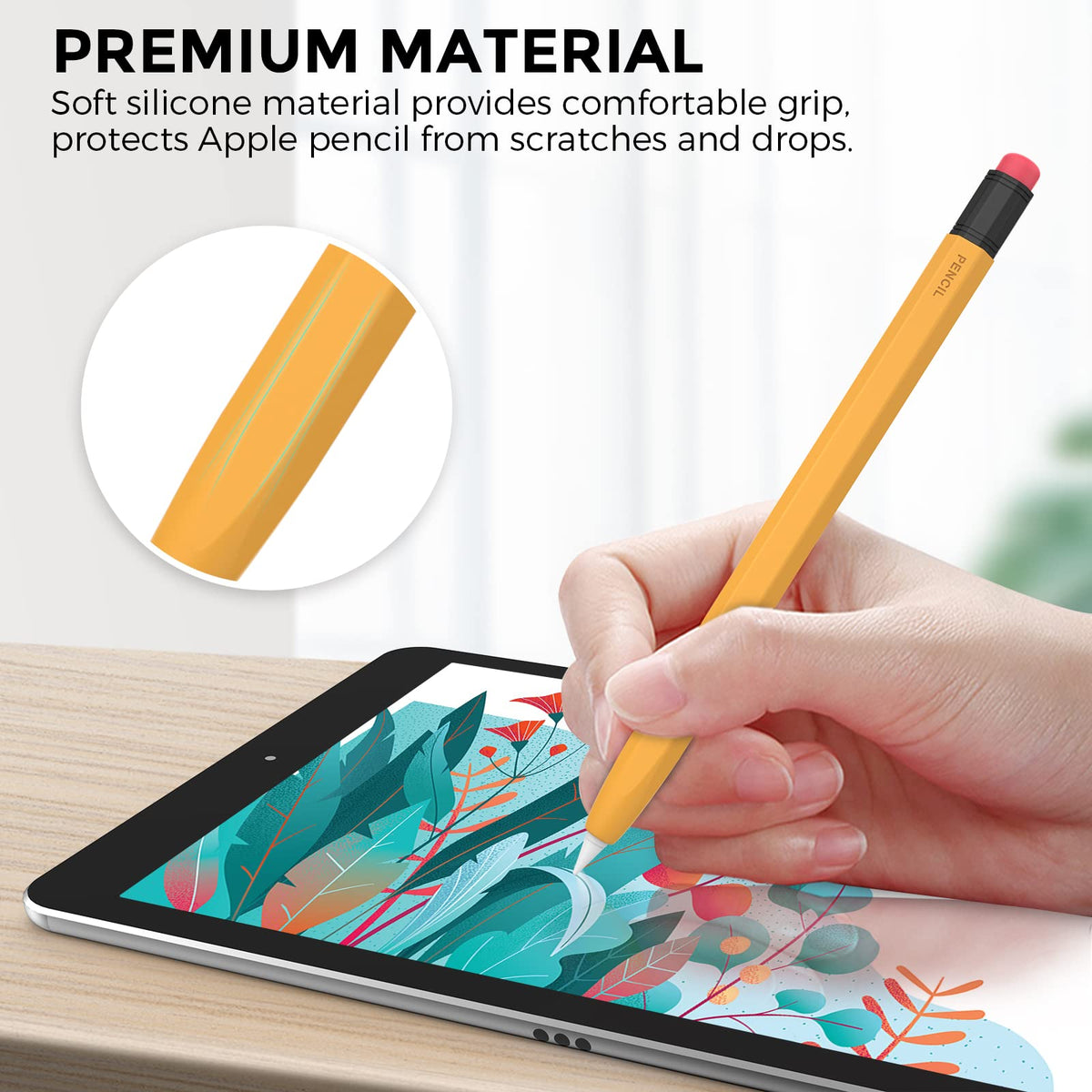 ZORBES® Silicone Pencil Cover Protective Sleeve for Apple Pencil 1st Generation Anti-Scratch Cover Fashion Retro Pencil Design Sleeve for Apple Pencil 1st Generation, Support Magnet and Charging