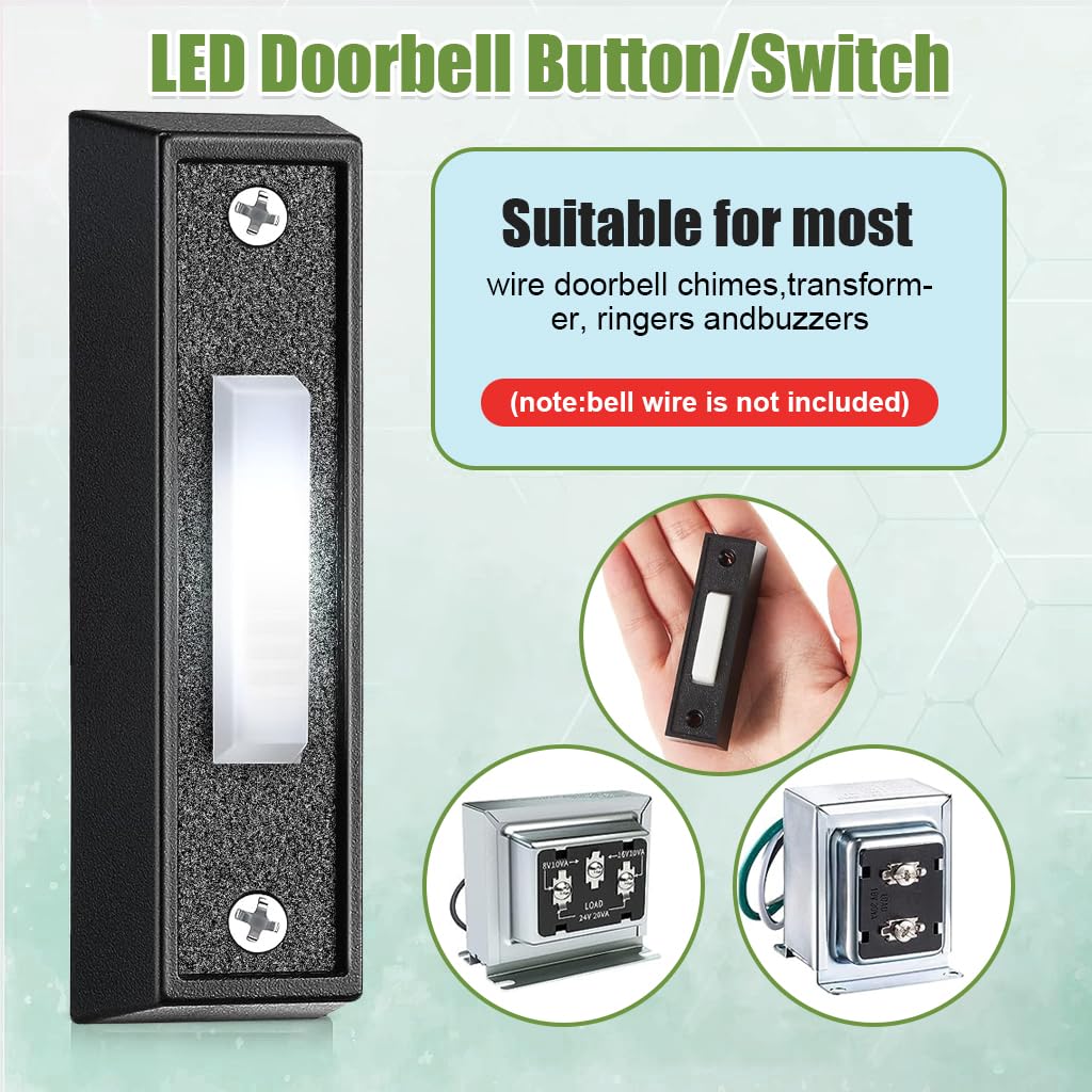 Verilux® Lighted Switch Button for Doorbell Switch Button for Door Bell Wired Door Bell Push Button for Gate Wall Mounted LED Switch Button for Door Bell Auto Roll Shutter Door