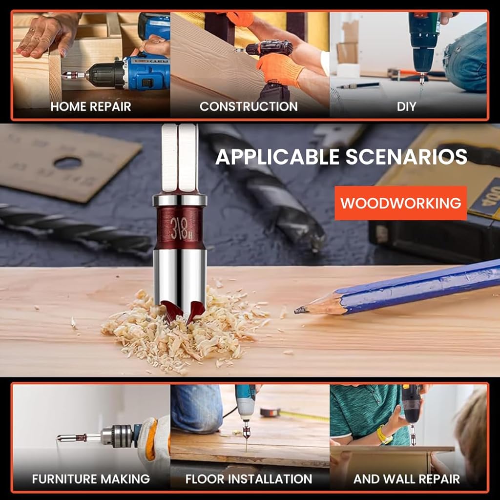 Serplex® Steel Countersink Drill Bit Set, 5Pcs, Sizes 3/4'' to 1/4'', Heavy Duty 82-Degree 5-Blade Design, Quick-Change Hex Shank, Versatile for Wood, Metal, Plastic, DIY & Professional Use
