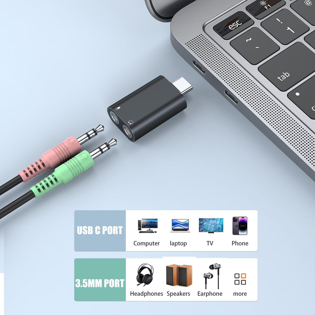 Verilux USB C Sound Card for Stereo Audio and Mic Use | 3.5mm Adapter 3PCS Set