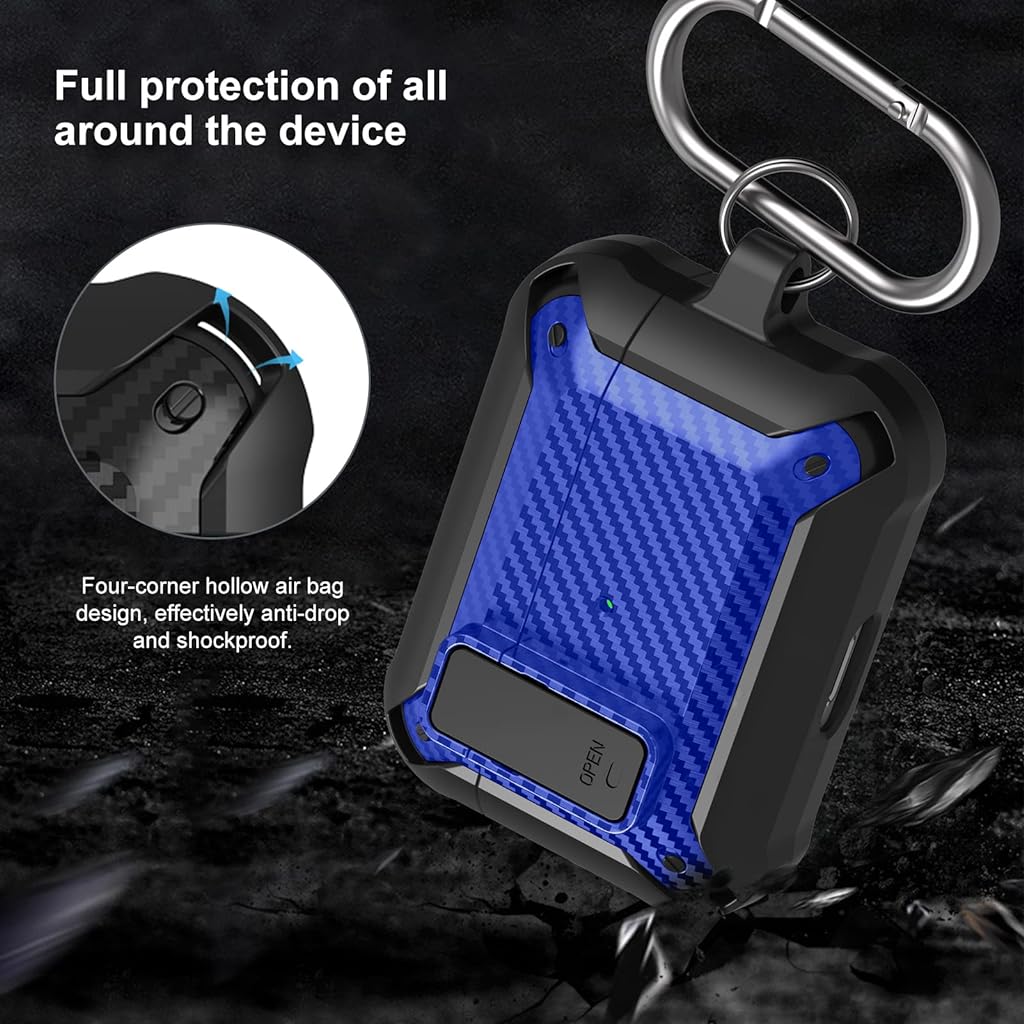 ZORBES® TPU Airpods Pro Case Fashion Carbon Fiber Design Airpods Pro Cover Airpods Pro Shockproof Case with Carabiner Support Wireless Charging,Blue