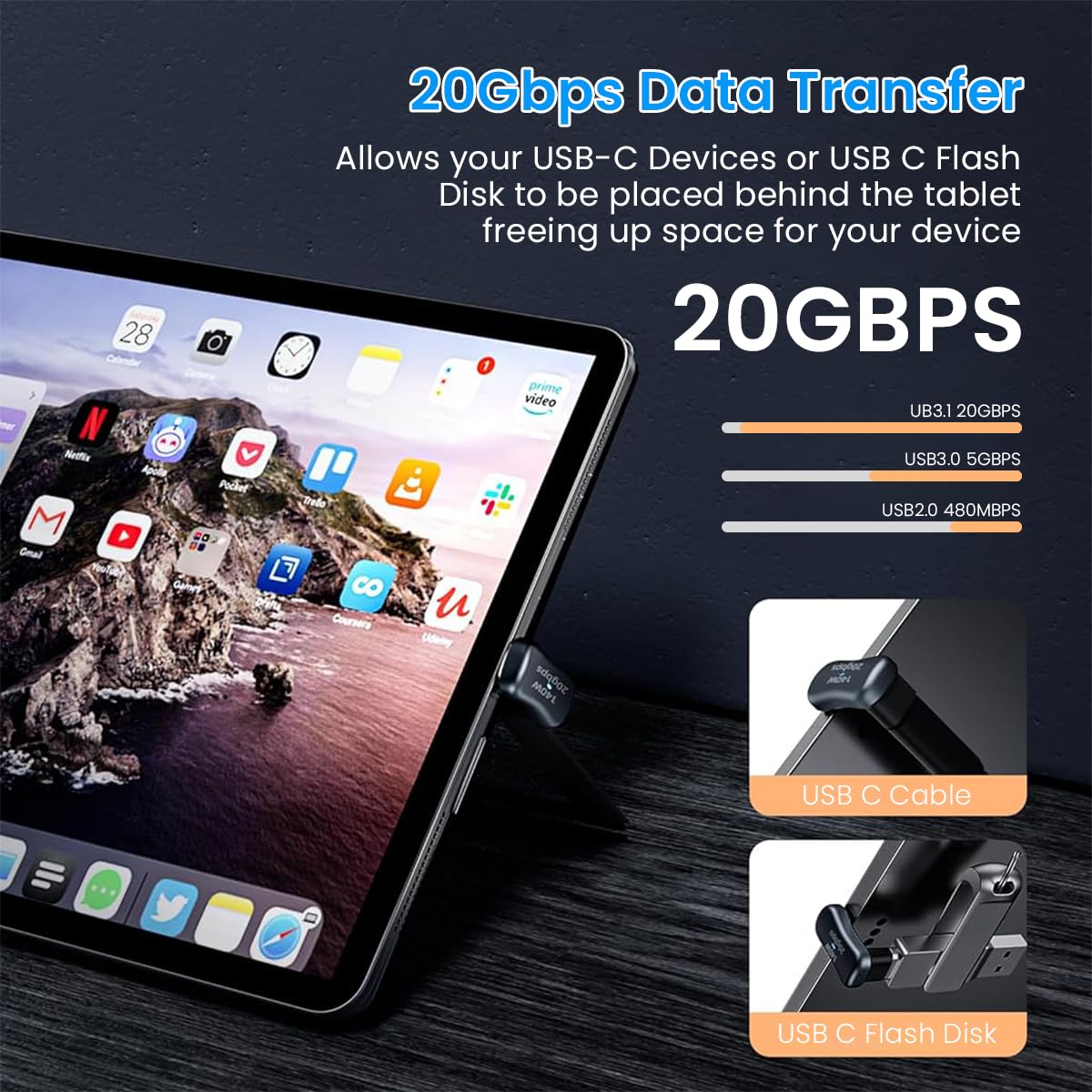 Verilux USB C Adapter for 4K@60Hz Display and 20Gbps Data | Zinc Alloy 140W PD Connector