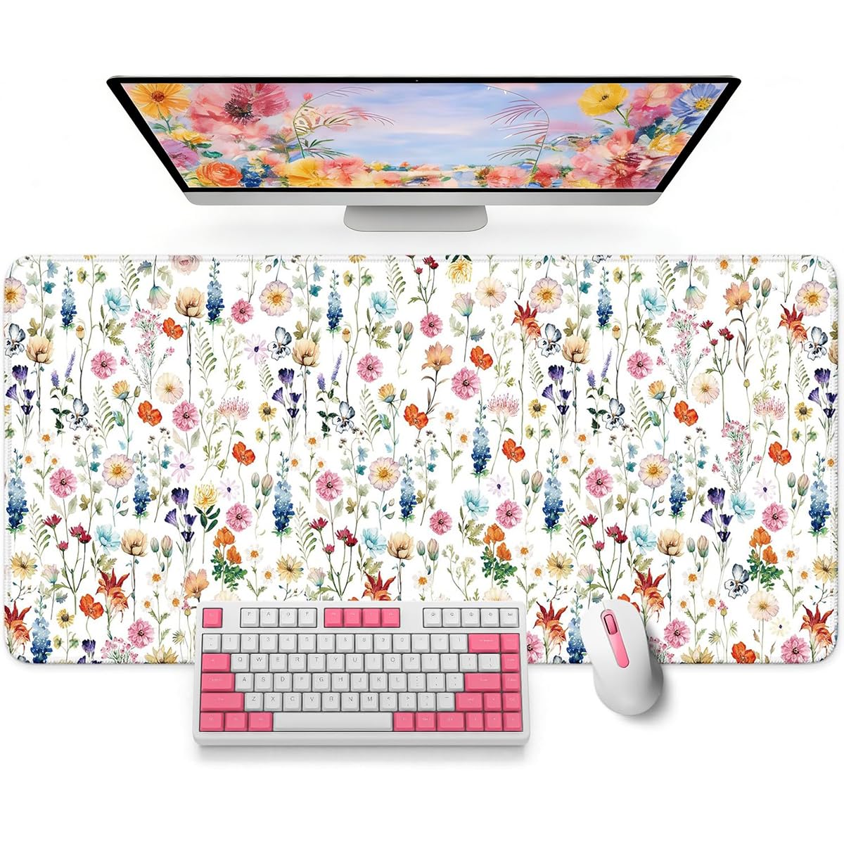 ZORBES® Large Mouse Pad for Desktop, Cute Desk Mat Pad Protector for Work & Gaming, Aesthetic Pretty Anti-Slip Laptop Blotter Cover for Office School Home Supplies, Wildflowers, 31.5" x 11.8"
