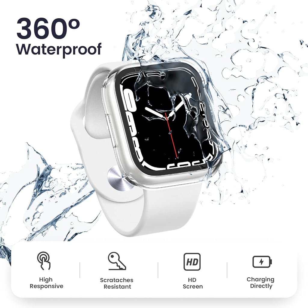 ZORBES® Waterproof Hard Case with Tempered Glass Screen Protector for Apple Watch Series 7 (41mm)-Clear