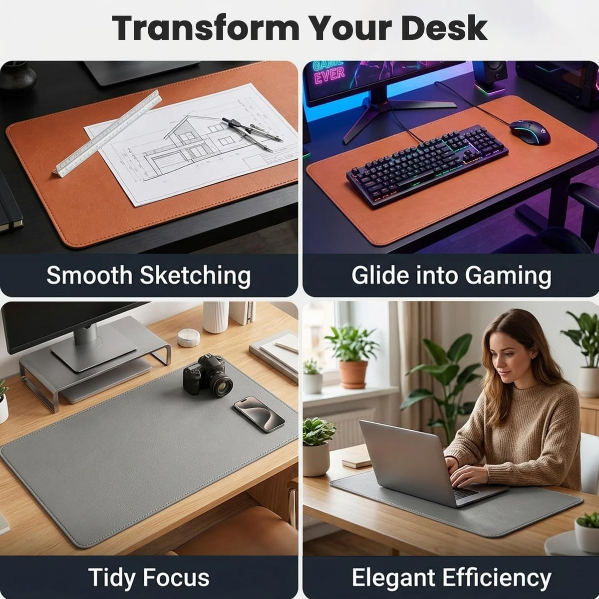 ZORBES Large PU Leather Desk Mat 90×45cm