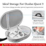 Verilux Carry Bag for Oculus Quest 3 featuring X Type Elastic Fix Straps and 34x16x20cm Size | Travel Storage Case with Hand Strap and USB Charging Port