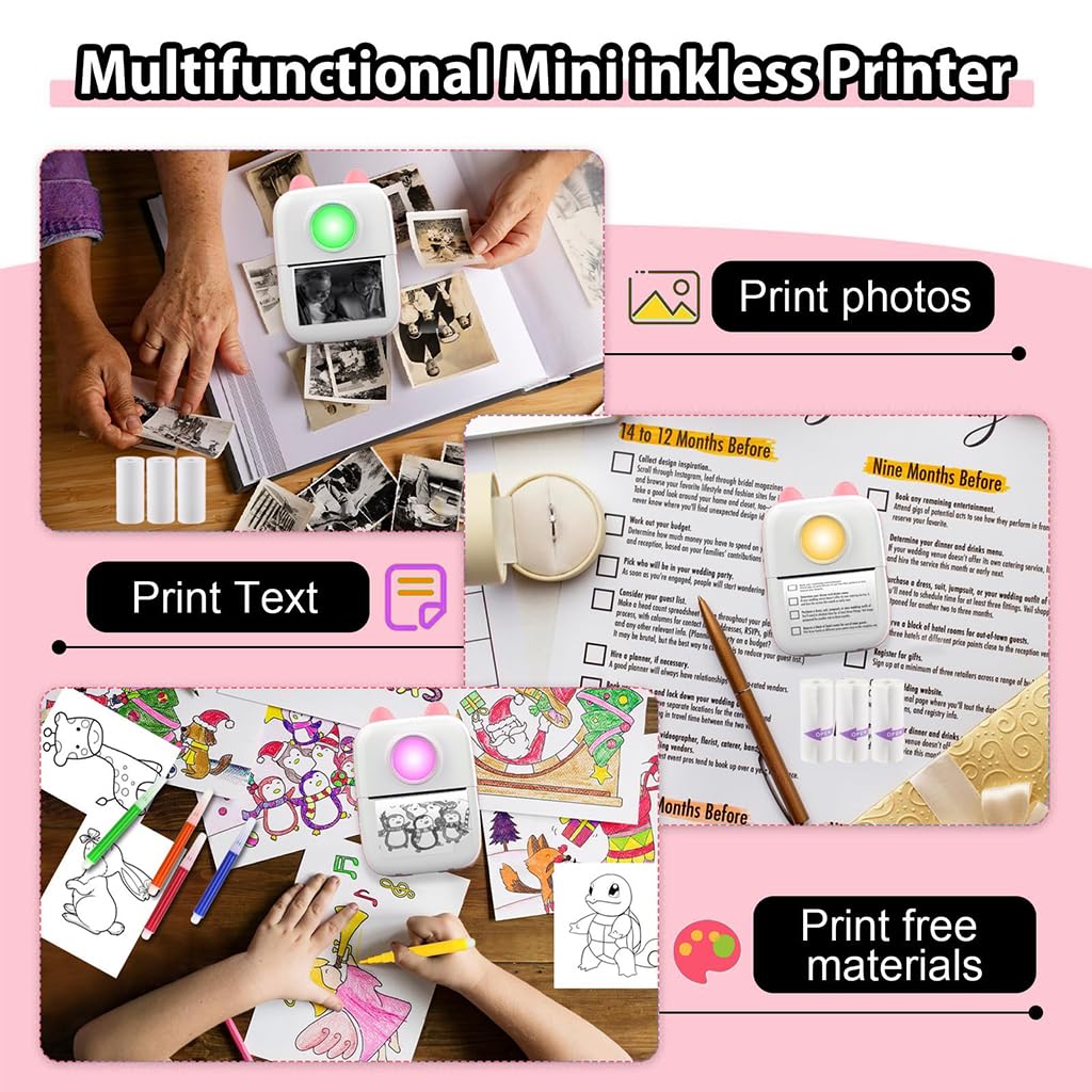 Zeitel® Mini Bluetooth Thermal Printer with LED Pink