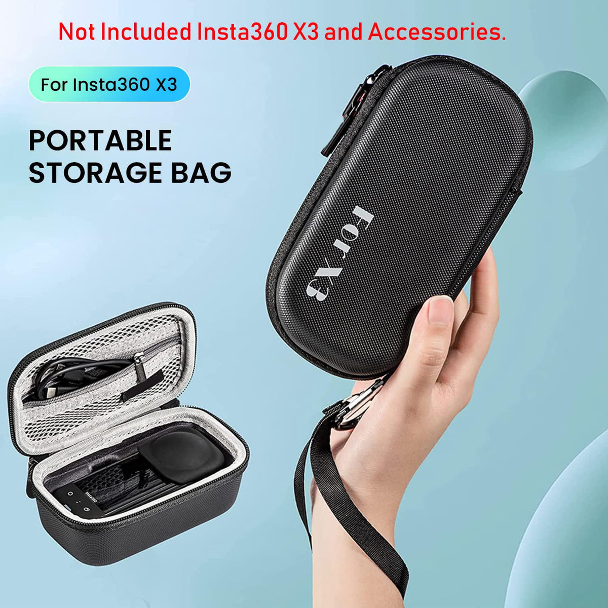 Verilux® X3 Carrying Case with Strap Hard Case Storage Bag, Waterproof Storage Bag Hard Shell Camera Bag Protective Travel Case for Insta360 X3 One Accessories, Not Included X3