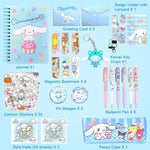 ZORBES® Juego de 26 útiles escolares Kawaii Cinnamoroll, juego de suministros de papelería Kawaii con cuaderno, estuche bolígrafo negro, pegatinas Cinnamoroll surtidas, artículos de papelería