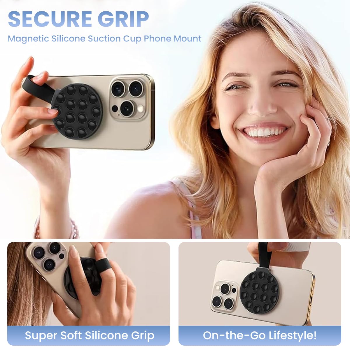 ZORBES® Magnetic Suction Cup Phone Mount, Silicone Suction Phone Case Grip Stand Holder for MagSafe, Hands-Free Mirror Shower Phone Holder Mount Fit, TikTok CreatorVideosSelfies