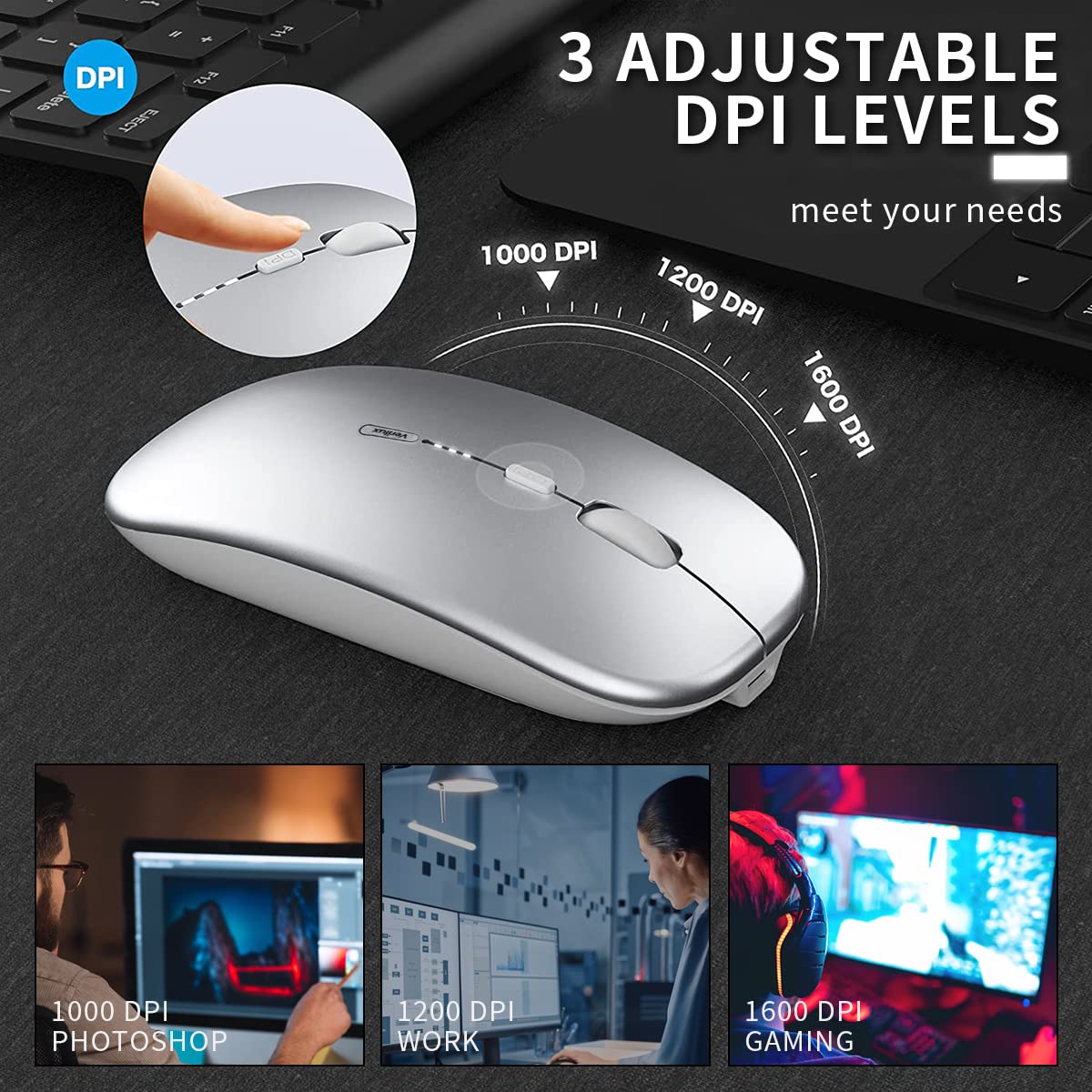 Verilux 2.4G Silent Cordless Mouse (Space Sliver)