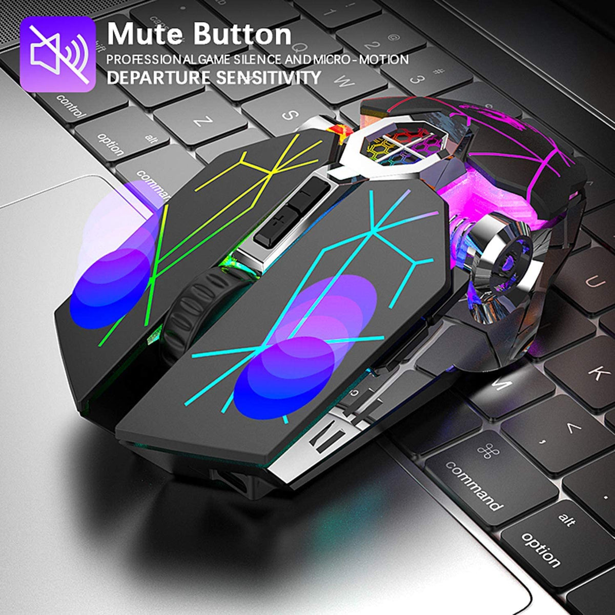 Verilux® Wireless Mouse Gaming Mouse, Rechargeable USB Mouse with 6 Buttons 6 Changeable LED Color Ergonomic Programmable MMO RPG for PC Computer Laptop Gaming Players