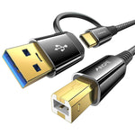 Verilux® Printer Cable 6.6 Feet Black, Printer USB Cable USB A&USB C to USB-B 2.0 for MacBook Pro