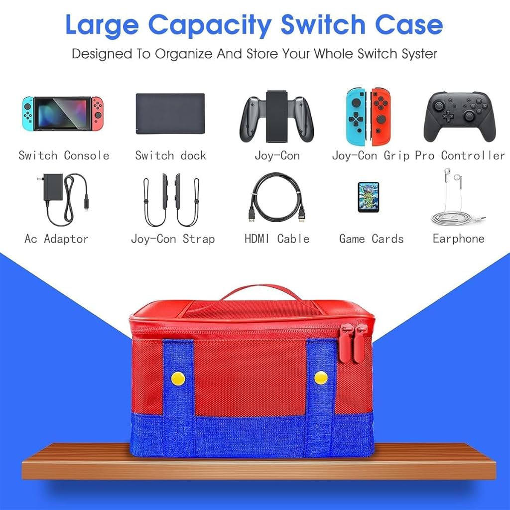 ZORBES® for Switch Carry Case with Handle, Storage Carrying Case Compatible with Nintendo Switch/Switch OLED Soft Shell Protective Travel Case for Switch Console Pro Controller & Accessories