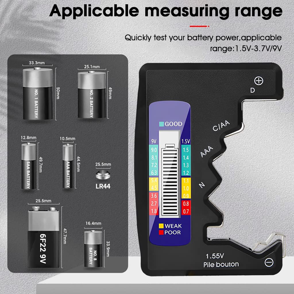 Serplex® AA Battery Tester Checker Device, Universal Digital Battery Checker For AAA/AA / 9V/ C/D/N / 1.5V Button Cell Battery, Small Accurate Cell Tester Power Checker (Not Rechargable Battery)