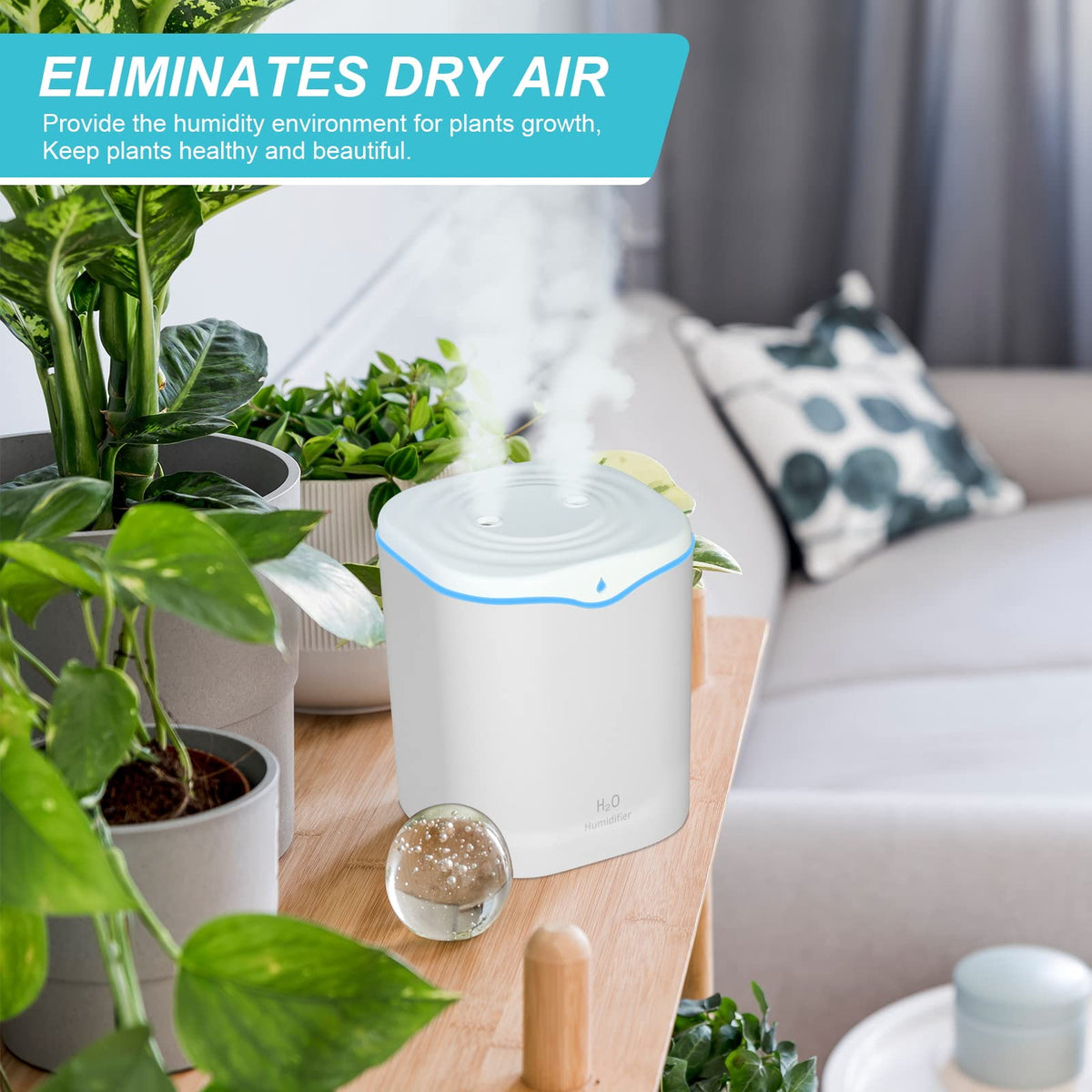 Verilux Humidifier for Room Moisture with 2L Tank and Dual Spray Nozzle | 28dB Quiet 7‑Color Light
