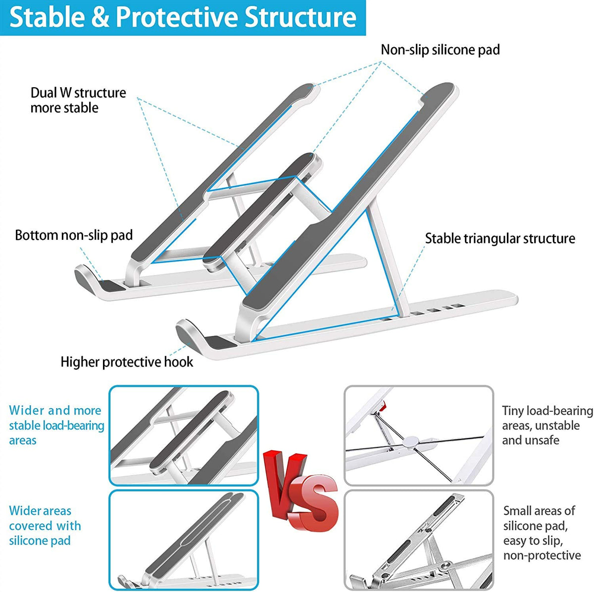 Verilux® Portable Laptop Stand, Full Aluminum Laptop Riser Laptop Holder for Desk,6Aluminum Computer Stand Laptop Table for Mac MacBook Pro Air, Lenovo, HP, Dell,iPad (6 Angles Aluminum)