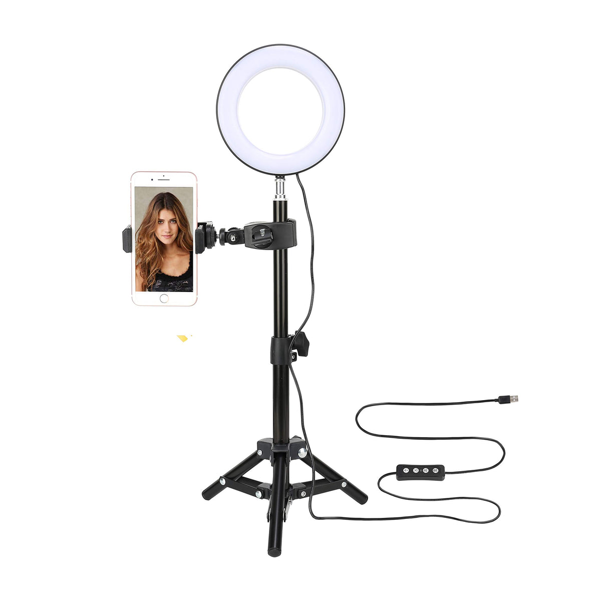 Verilux Selfie Ring Light for Makeup and Video with 6 in Dimmable Light & Mini Tripod | Bluetooth Remote