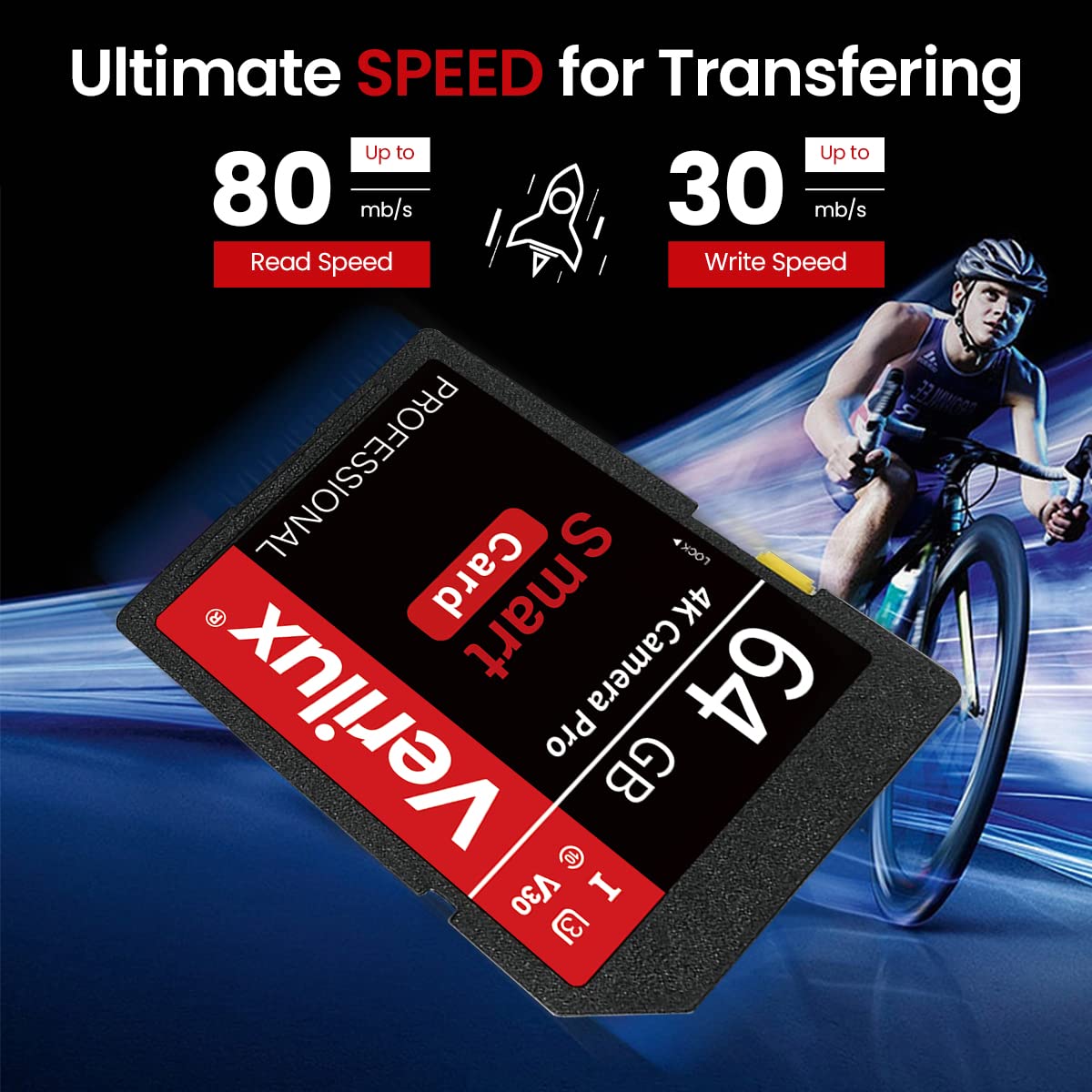 Verilux 64GB Camera Pro SD Card for 4K UHD Video with 80MB/s Transfer Speed | SDXC Memory