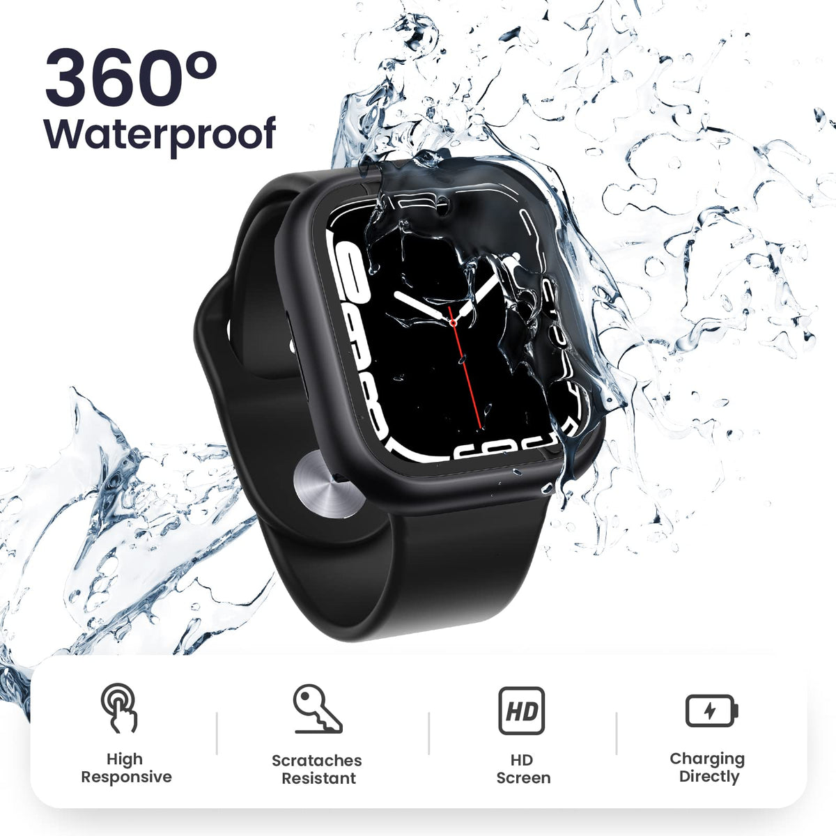 Verilux Apple Watch Case for Series 7 41mm with 9H Tempered Glass | Waterproof PC Cover