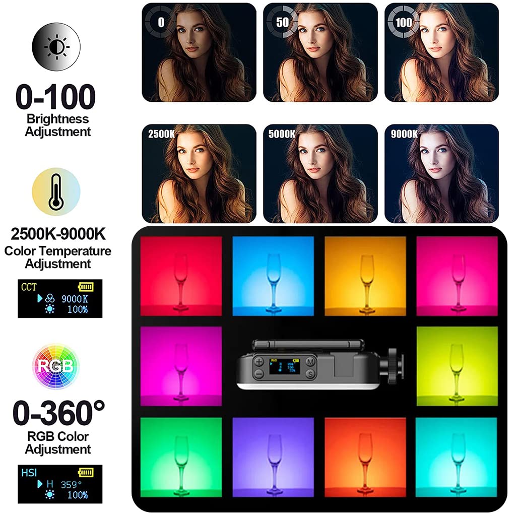 ZORBES® RGB Video Light LED Camera Light Panel with TIK Tok Remote Control 360° Full Color LED Camera Light, 2500K-9000K, 2000mAh USB LED Video Light for Photography, Livestream, YouTube, TIK Tok