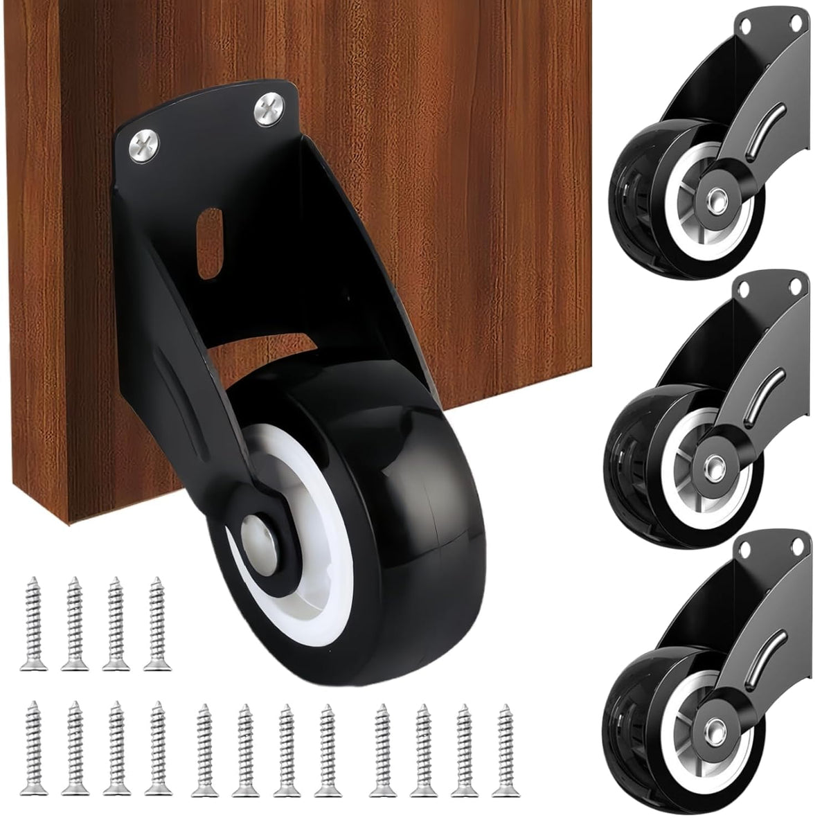 Serplex® 4Pcs 2.36 Inch Rigid Caster Gate Wheels, Anti-Sag Door Bottom Support Wheels, Anti-Friction Casters Repair Dropping Wooden Doors, Vertical Mount & Furniture fix Rollers (Smooth Sliding)