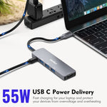 Verilux USB C Hub 5 in 1 with 4K HDMI and 55W PD Charging | Aluminum Multiport Adapter for MacBook