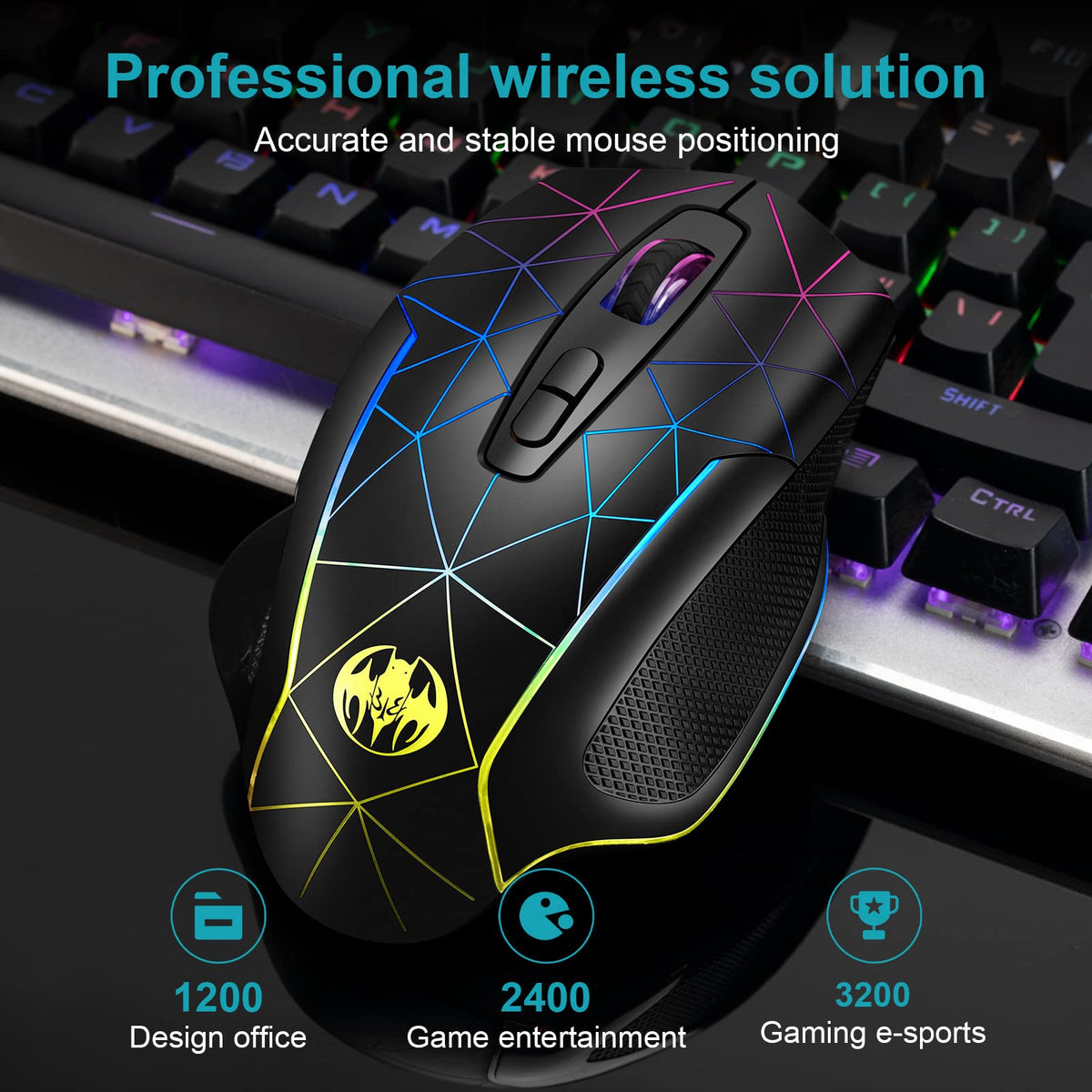 ZORBES® 2.4G Wireless Ergonomics Optical Mouse 7 Keys PC Mouse 3 Adjustable DPI Wireless Gaming Mouse with USB Receiver Cool RGB Backlit for Laptop,Desktop,PC