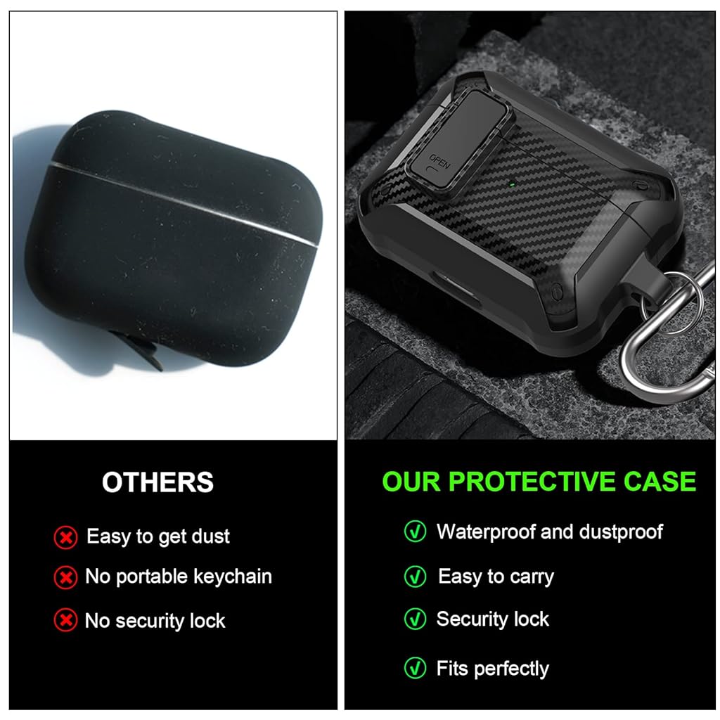 ZORBES® TPU Airpods Pro Case Fashion Carbon Fiber Design Airpods Pro Cover Airpods Pro Shockproof Case with Carabiner Support Wireless Charging,Black