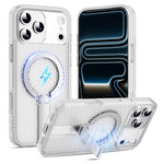 ZORBES® Compatible with iPhone17 Pro Max, TPU Fashion Honeycomb Clear Phone Case with Folding Metal Bracket, Magnetic Attracting Ring for Wireless Charging & Magnetic Car Mounts