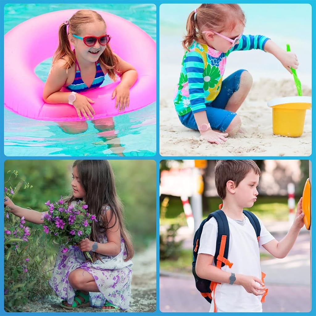 ZORBES® Waterproof AirTag Bracelet for Kids(2 Pack), Soft Silicone Air Tag Hidden Wristband, Lightweight GPS Tracker Compatible with Apple AirTag Watch Band for Child (Grey Blue & Pink)