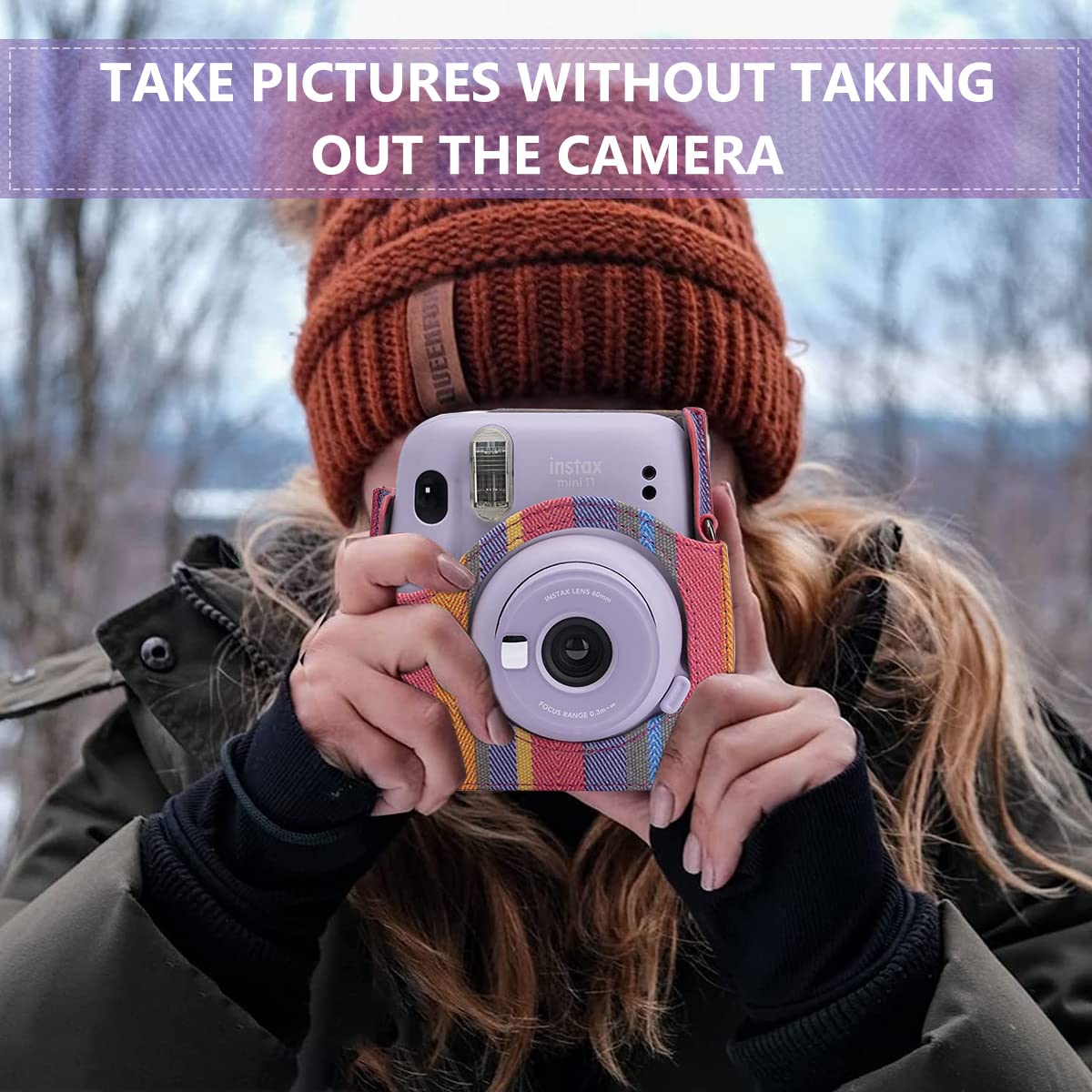 ZORBES® Instax Mini 11 Case Cover, Protective Camera Case for Fujifilm Instax Mini 11, Color Striped Easy Install Bag with Removable Shoulder Strap