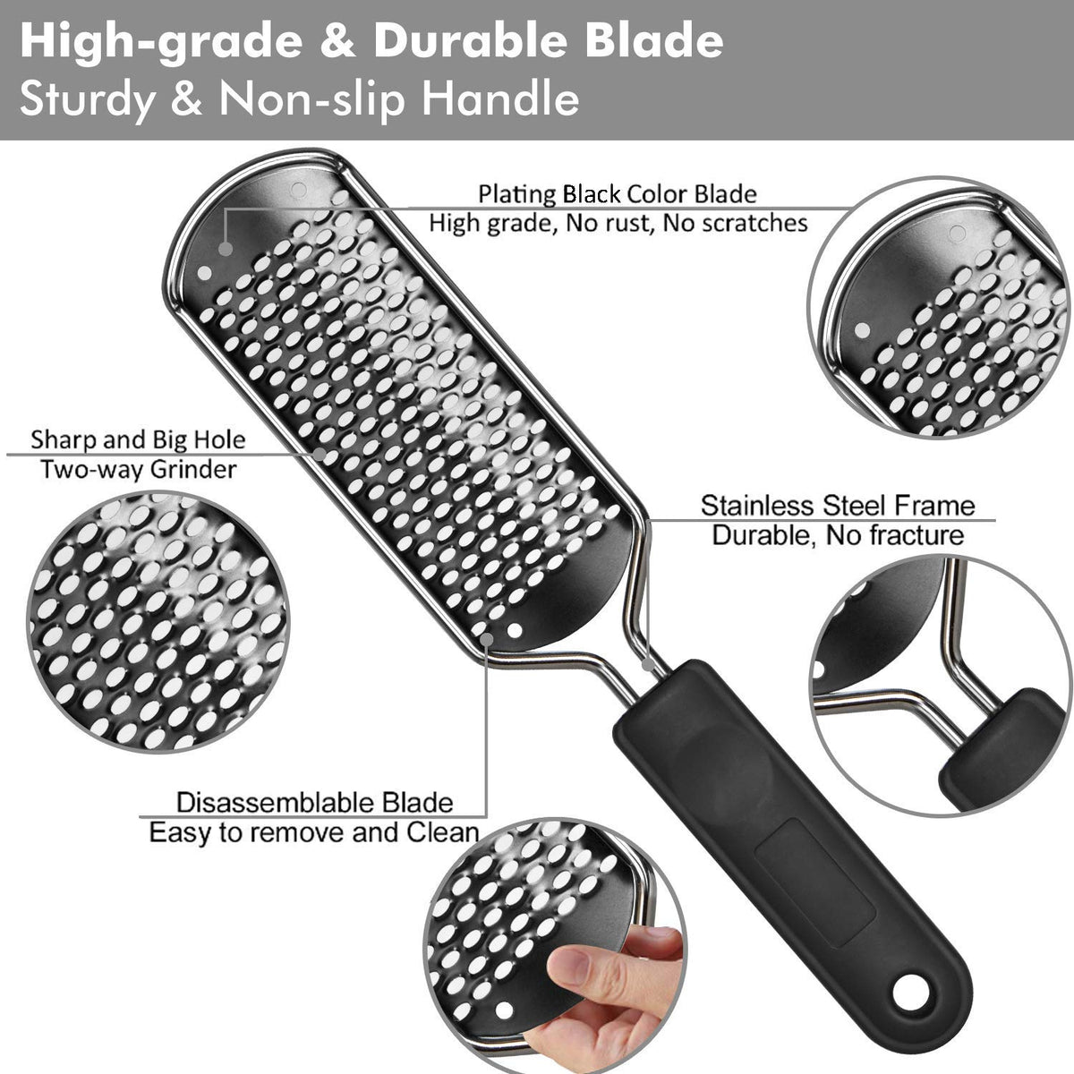 ZORBES® Stainless Steel Rasp Callus File Blade Foot Care, Easy Use and Clean, Callus File for Wet and Dry Feet (Pack of 1, Black)