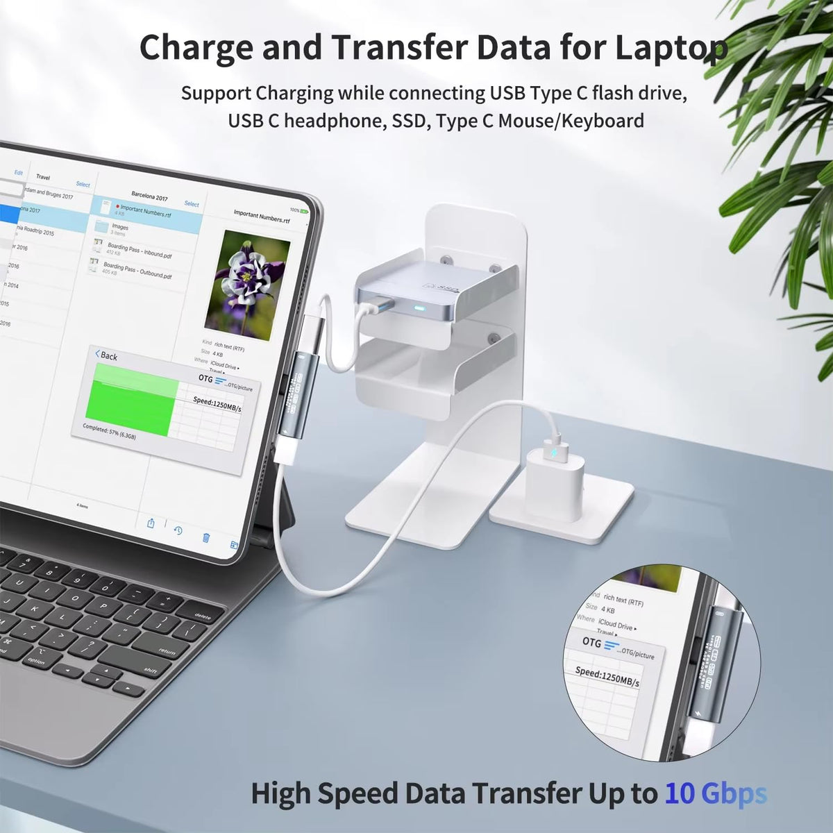 ZORBES® USB C Splitter, Dual USB C Headphone/Data and Charger Adapter, 3 in 1 USB C Audio Dongle USB C Data Adapter with PD 60W Charging for iPhone 16/16Pro/15/15Pro, Galaxy S24/S23/S22, Pixel 8/7