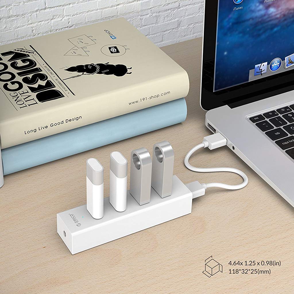 Verilux USB 3.0 Hub for MacBook and Laptop with 4 Ports and 5 Gbps Transfer Speed | White