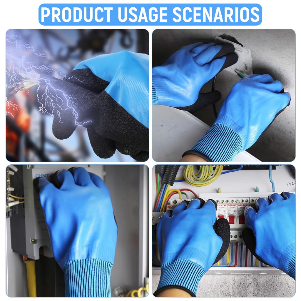 Serplex® 1 Pair Electrical Insulated Gloves Full Palm Rubberization Design 1000V Resistance Non-slip Safe Electrical Gloves Multi Purpose Electrician Work Gloves for Men Women