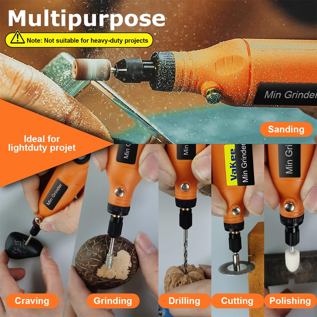 Verilux Rotary Tool Kit for DIY Crafts with 5 Speeds and 58 Accessories | Cordless USB Charging Design