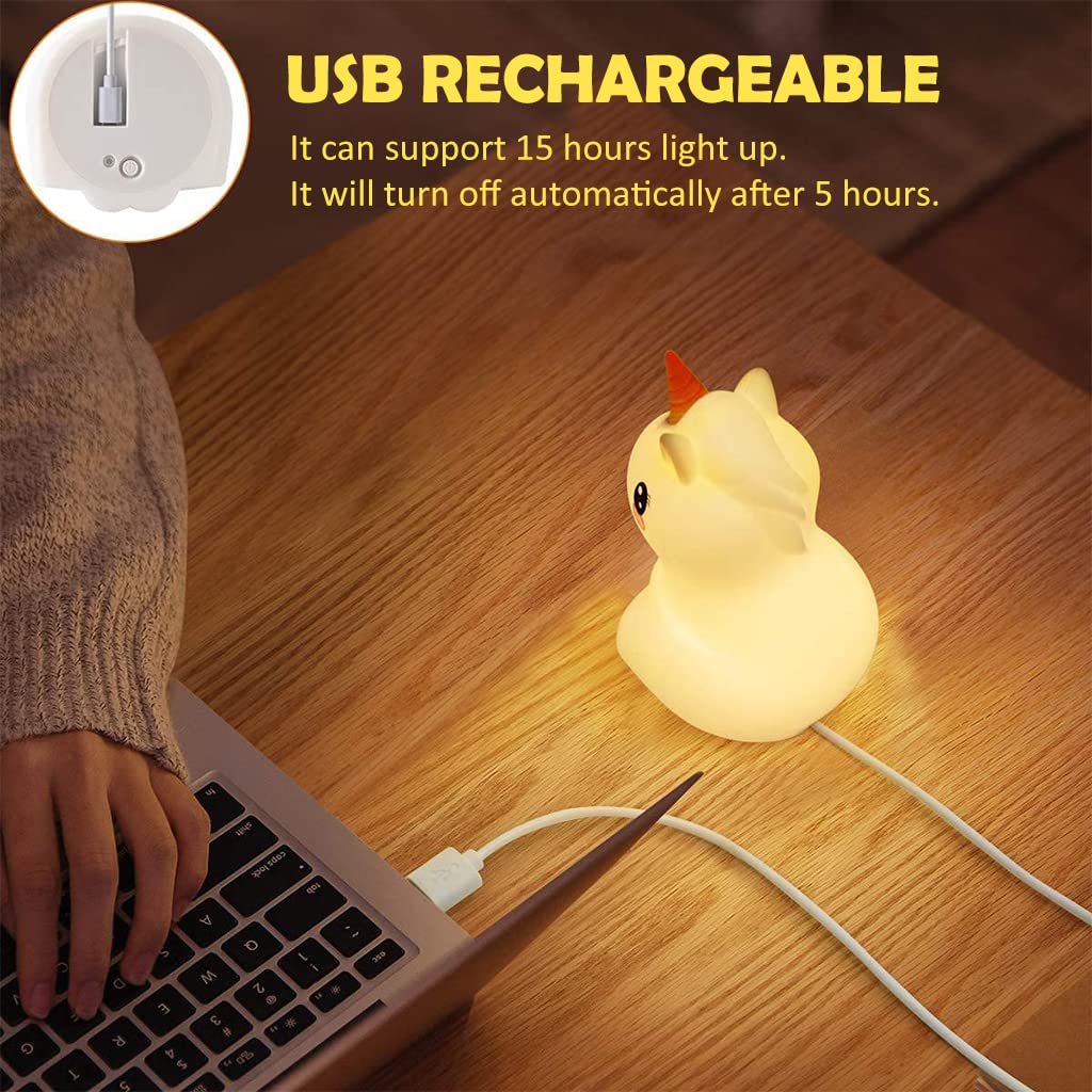 Verilux® Baby Night Light Kids Lamp Silicone Nightlight USB Cute Unicorn Colorful Silicone Lamp Creative Mini LED Pat Sleeping Light Decor Birthday Gift