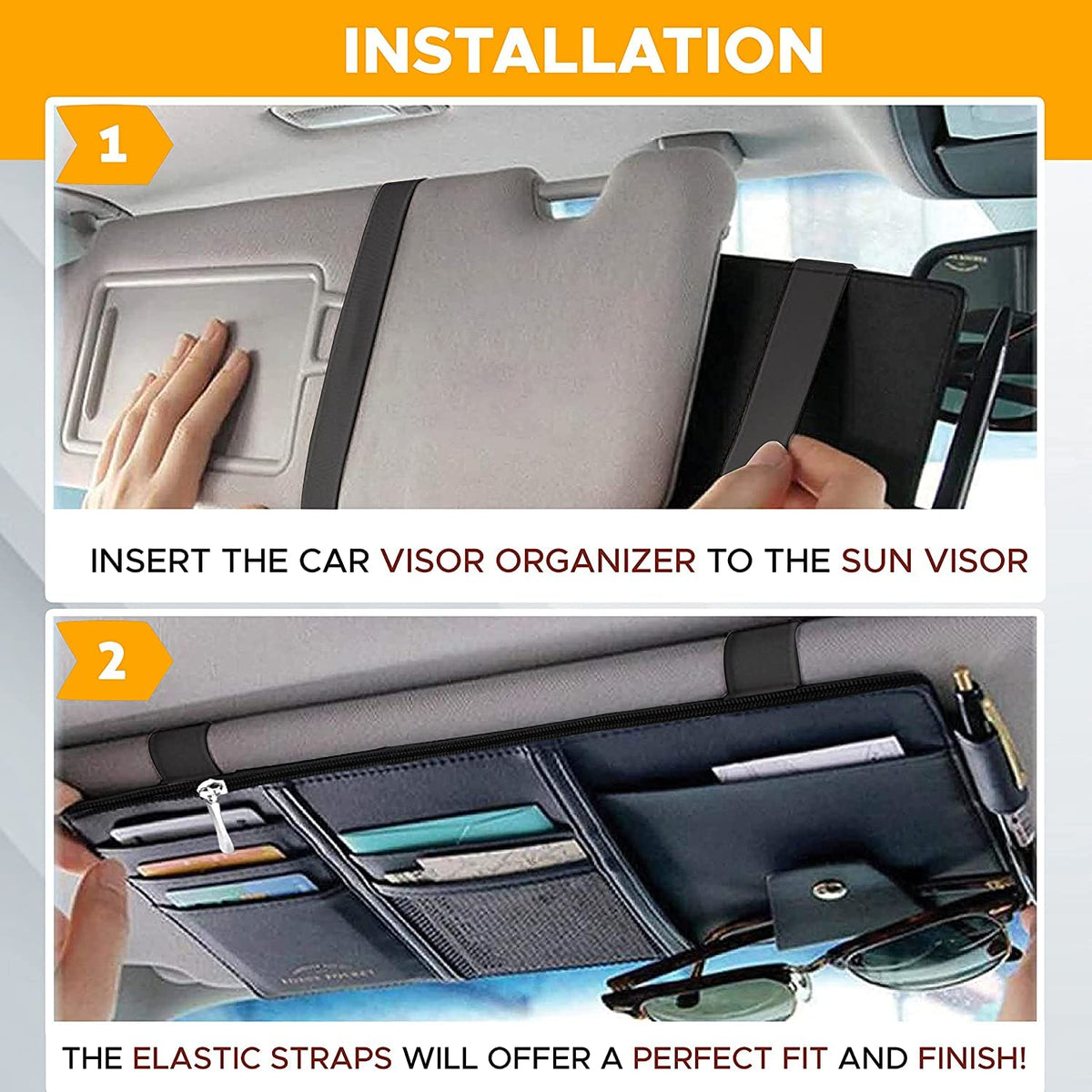 PU Leather Multi-Function Car Space Sun Visor Organizer Hanging(Black)