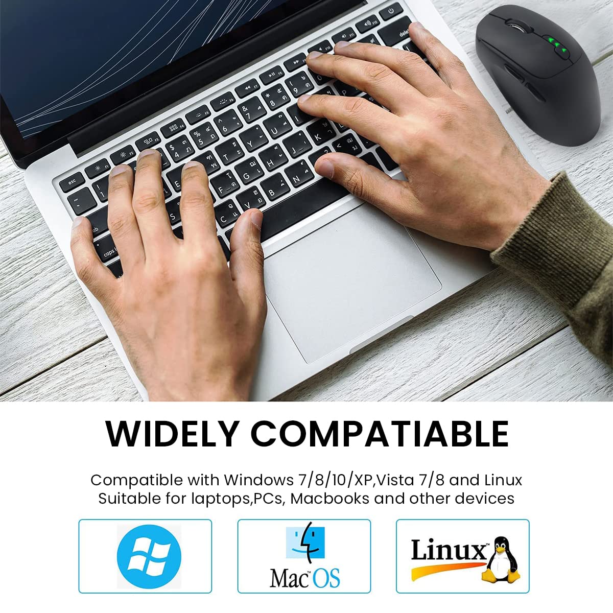 Verilux Bluetooth Wireless Mouse 700mAh [Upgraded: Battery Level Visible], Ergonomic Rechargeable 2.4G Optical PC Laptop Cordless Mice with Dua-Mode:BT 5.0+2.4Ghz