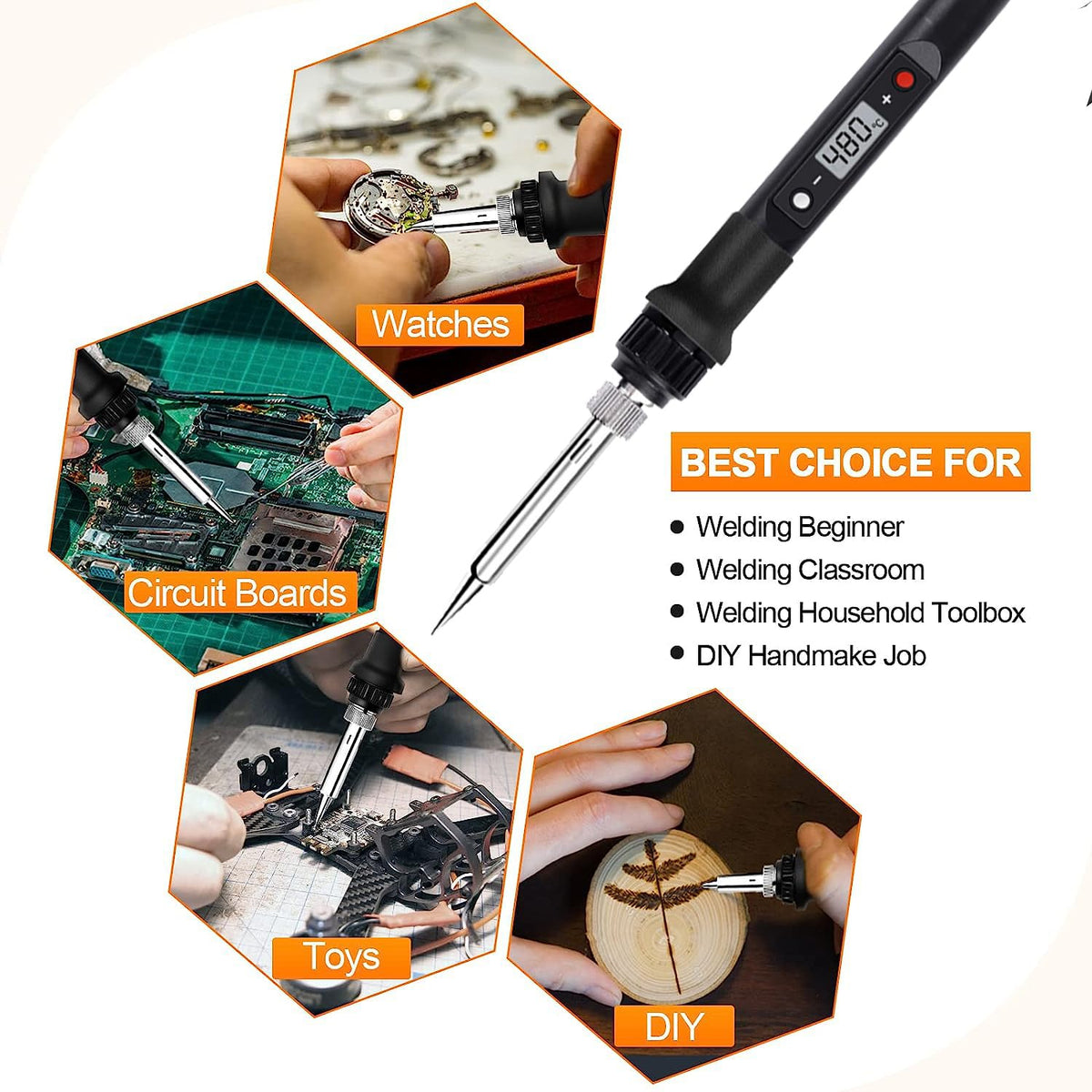 Serplex® Soldering Iron Kit with 5 Different Soldering Tips, 80W/220V 200-500°C Temperature Adjustable Soldering Iron with LCD Digital Display Welding Tool Fast Heating Solder Iron