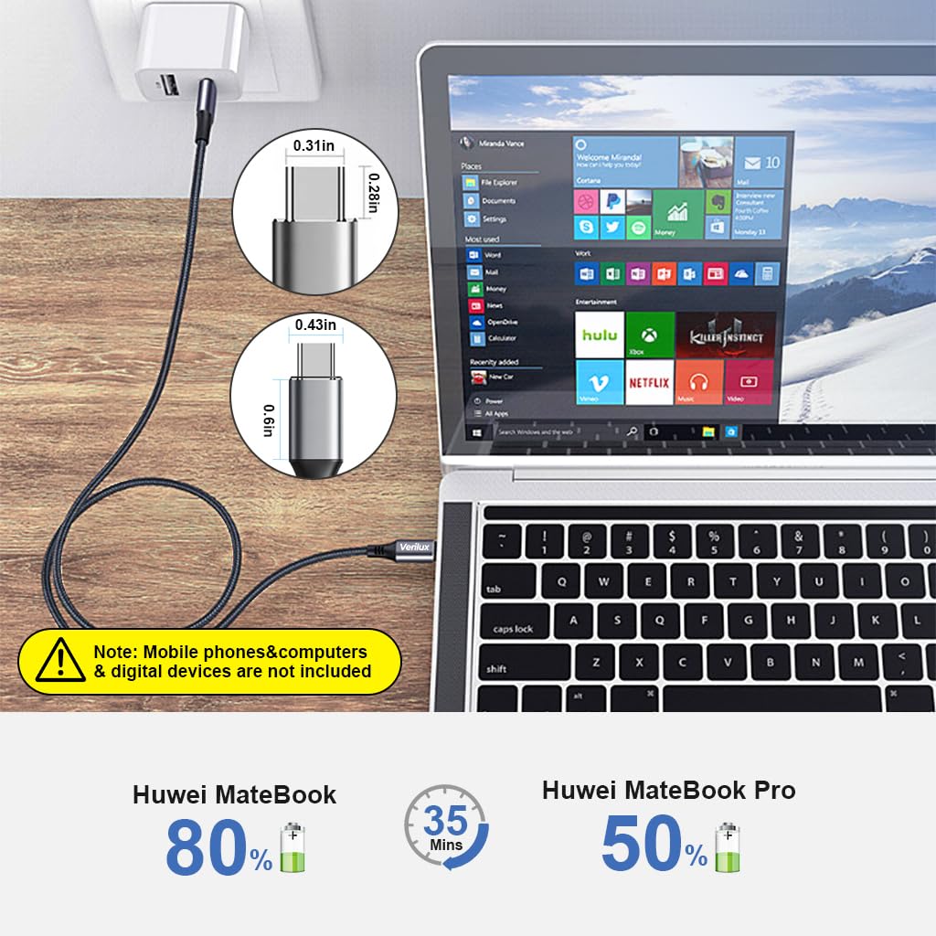 Verilux Type C to Type C Cable with 60W PD Fast Charging and 9.8 ft Nylon Braided Design