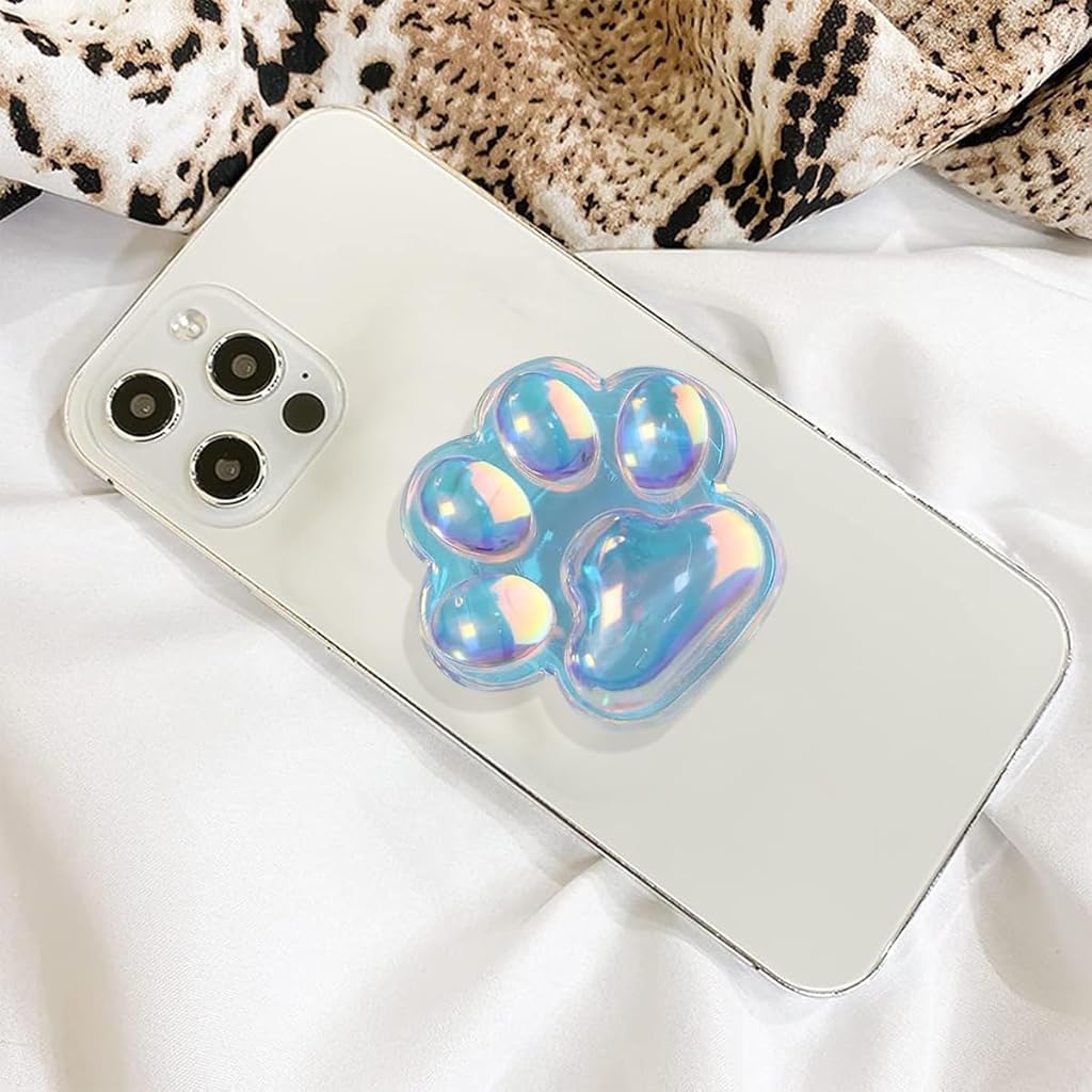 ZORBES® Cute Cat Paw Phone Grip 3D Phone Grip Retractable Self Adhesive Phone Grip Crystal Blue 3D Jelly Cat Paw Phone Grip Mobile Phone Grip Stand Holder