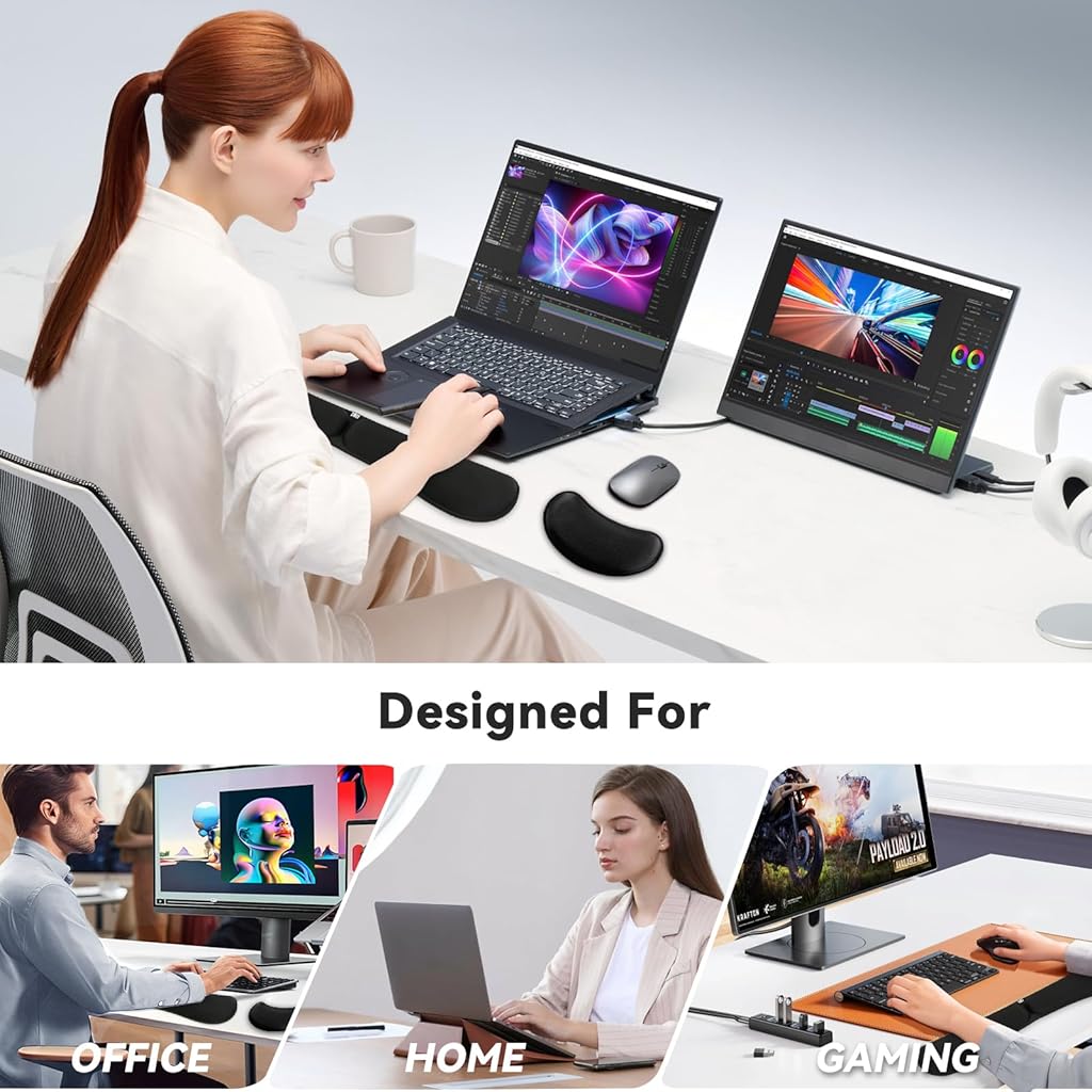 ZORBES® Ergonomic Gel Memory Foam Keyboard Wrist Rest & Mousepad Rests for Computer,Silky Wrist Rest for Typing,Laptop and Mouse Desk Pads Support Hand and Arm 2 Piece Pad Office Travel-Black