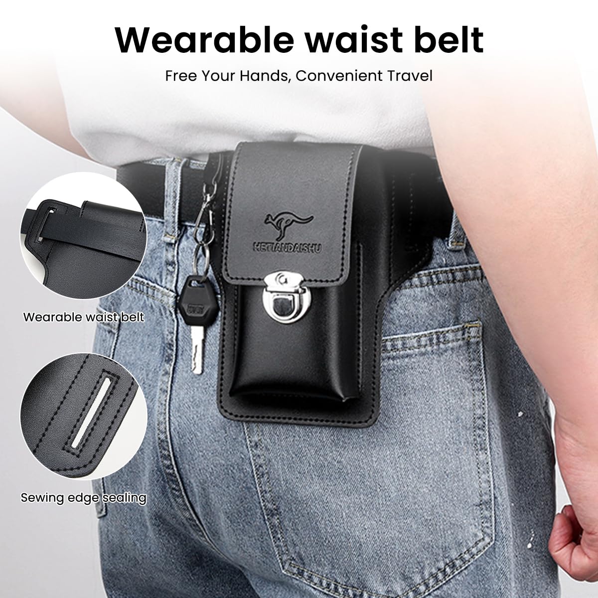 ZORBES® Leather Holster for Belt Cigarette Box Holder Phone Holster Belt Attachment Holster Holster Leather Holster for Belt for Phone, Cigarette Box, Keys, Cards Compatible with 7'' Phone